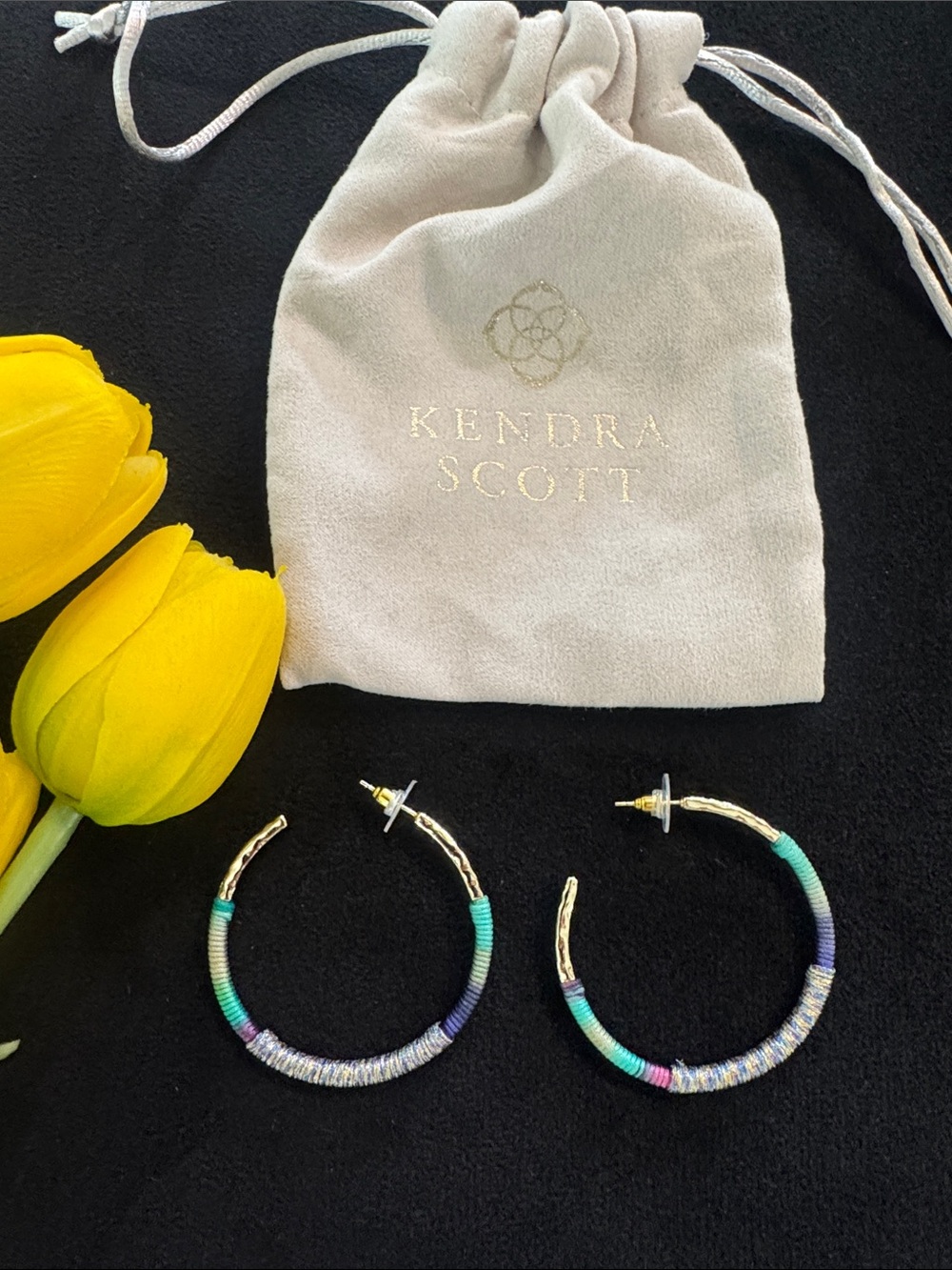 Kendra Scott Multicolor Thread-Wrapped Hoop Earrings with Gold Accents Statement